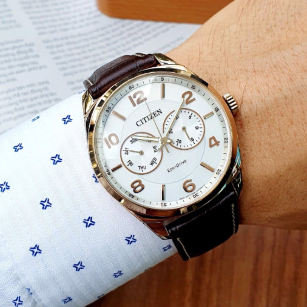 Mens Citizen Rose Gold Dial Leather Brown Strap Watch Mens Citizen Rose Gold Dial Leather Brown Strap Watch